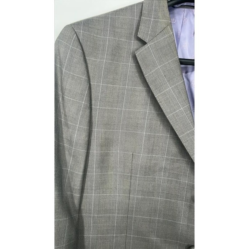 Sean John Mens Gray Glen Plaid Two Button Blazer Sport Coat 44L Wool Blend - Picture 2 of 12